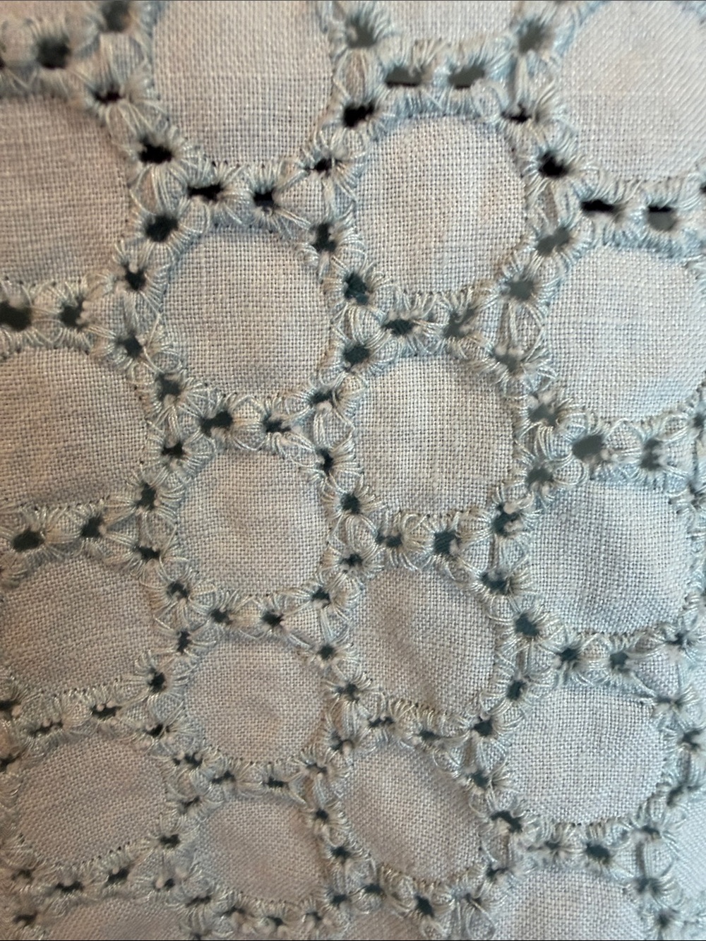 100% Linen Light Blue Eyelet Collared Long-Sleeve Top, S - Picture 6 of 7